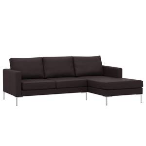 Hoekbank Portobello echt leer Echt leer Gad: Donkerbruin - Breedte: 207 cm - Longchair vooraanzicht rechts