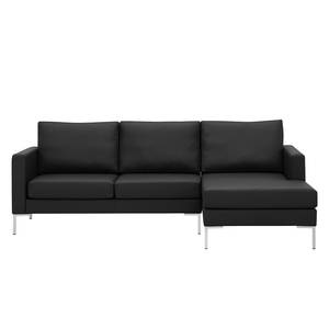 Hoekbank Portobello echt leer Echt leer Gad: Zwart - Breedte: 207 cm - Longchair vooraanzicht rechts