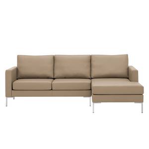 Hoekbank Portobello echt leer Echt leer Gad: Taupe - Breedte: 207 cm - Longchair vooraanzicht rechts