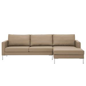 Hoekbank Portobello echt leer Echt leer Gad: Taupe - Breedte: 251 cm - Longchair vooraanzicht rechts