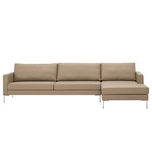 Hoekbank Portobello echt leer Echt leer Gad: Taupe - Breedte: 293 cm - Longchair vooraanzicht rechts