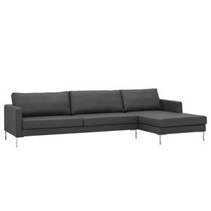 Hoekbank Portobello echt leer Echt leer Gad: Antracietkleurig - Breedte: 293 cm - Longchair vooraanzicht rechts