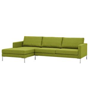 Hoekbank Portobello geweven stof Stof Ramira: Limegroen - Breedte: 251 cm - Longchair vooraanzicht links