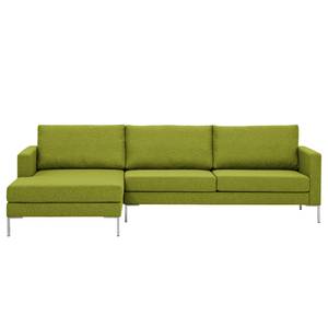 Hoekbank Portobello geweven stof Stof Ramira: Limegroen - Breedte: 251 cm - Longchair vooraanzicht links