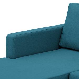 Hoekbank Portobello geweven stof Stof Ramira: Turquoise - Breedte: 251 cm - Longchair vooraanzicht links