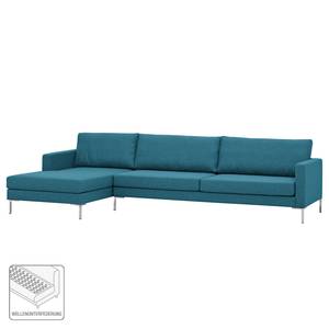 Hoekbank Portobello geweven stof Stof Ramira: Turquoise - Breedte: 293 cm - Longchair vooraanzicht links