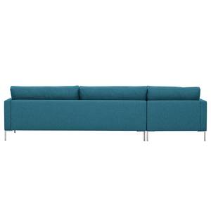 Hoekbank Portobello geweven stof Stof Ramira: Turquoise - Breedte: 293 cm - Longchair vooraanzicht links