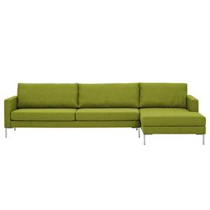 Hoekbank Portobello geweven stof Stof Ramira: Limegroen - Breedte: 293 cm - Longchair vooraanzicht rechts