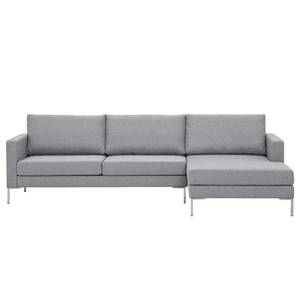 Hoekbank Portobello geweven stof Stof Ramira: ilverkleurig - Breedte: 251 cm - Longchair vooraanzicht rechts