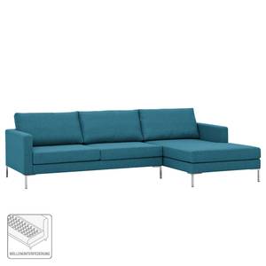 Hoekbank Portobello geweven stof Stof Ramira: Turquoise - Breedte: 251 cm - Longchair vooraanzicht rechts