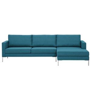 Ecksofa Portobello Webstoff Stoff Ramira: Türkis - Breite: 251 cm - Longchair davorstehend rechts