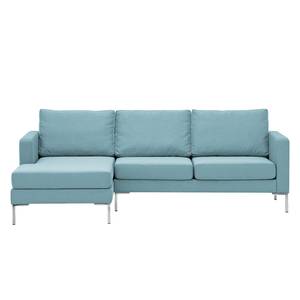 Hoekbank Portobello geweven stof Stof Selva: Lichtblauw - Breedte: 207 cm - Longchair vooraanzicht links