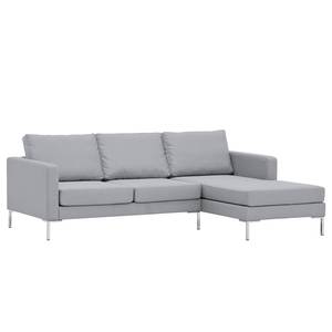 Hoekbank Portobello geweven stof Geweven stof Milan: Lichtgrijs - Breedte: 207 cm - Longchair vooraanzicht rechts