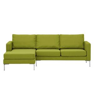 Hoekbank Portobello geweven stof Stof Ramira: Limegroen - Breedte: 207 cm - Longchair vooraanzicht links