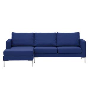 Hoekbank Portobello geweven stof Stof Ramira: Blauw - Breedte: 207 cm - Longchair vooraanzicht links