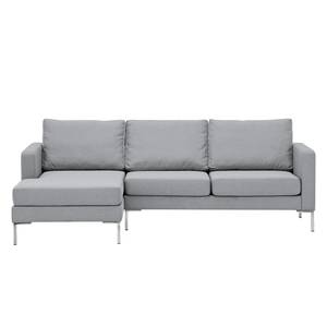 Hoekbank Portobello geweven stof Stof Ramira: ilverkleurig - Breedte: 207 cm - Longchair vooraanzicht links