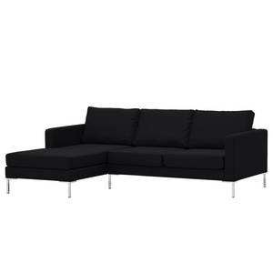 Hoekbank Portobello geweven stof Stof Selva: Antraciet - Breedte: 207 cm - Longchair vooraanzicht links