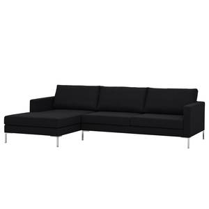 Hoekbank Portobello geweven stof Stof Selva: Antraciet - Breedte: 251 cm - Longchair vooraanzicht links