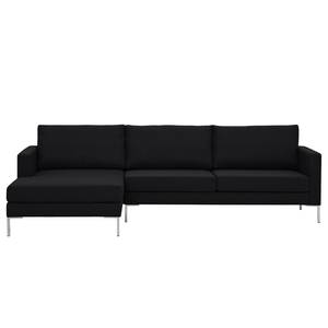 Hoekbank Portobello geweven stof Stof Selva: Antraciet - Breedte: 251 cm - Longchair vooraanzicht links