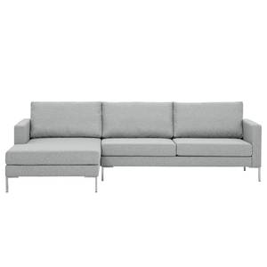 Hoekbank Portobello geweven stof Stof Selva: Zilvergrijs - Breedte: 251 cm - Longchair vooraanzicht links