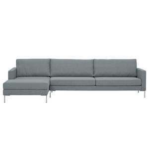 Hoekbank Portobello geweven stof Stof Selva: Grijs - Breedte: 293 cm - Longchair vooraanzicht links