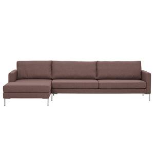 Hoekbank Portobello geweven stof Geweven stof Milan: Grijs-Marron - Breedte: 293 cm - Longchair vooraanzicht links