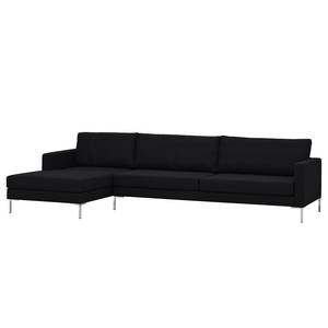 Hoekbank Portobello geweven stof Stof Selva: Antraciet - Breedte: 293 cm - Longchair vooraanzicht links