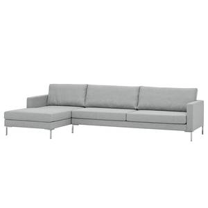 Hoekbank Portobello geweven stof Stof Selva: Zilvergrijs - Breedte: 293 cm - Longchair vooraanzicht links