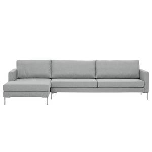 Hoekbank Portobello geweven stof Stof Selva: Zilvergrijs - Breedte: 293 cm - Longchair vooraanzicht links