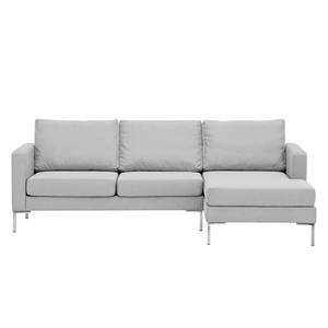 Hoekbank Portobello geweven stof Stof Selva: Zilvergrijs - Breedte: 207 cm - Longchair vooraanzicht rechts