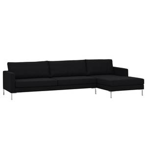 Hoekbank Portobello geweven stof Stof Selva: Antraciet - Breedte: 293 cm - Longchair vooraanzicht rechts