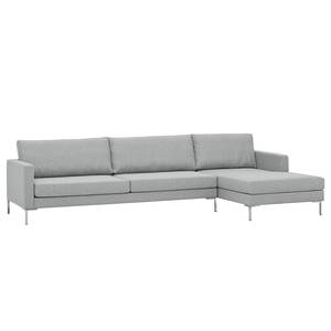 Hoekbank Portobello geweven stof Stof Selva: Zilvergrijs - Breedte: 293 cm - Longchair vooraanzicht rechts