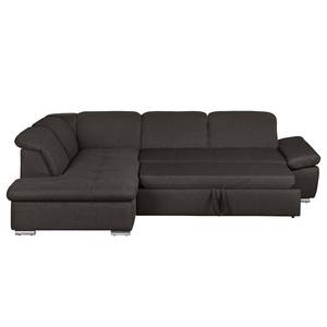 Ecksofa Potosi Webstoff Dunkelbraun - Longchair davorstehend links - Schlaffunktion