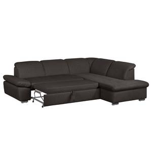 Ecksofa Potosi Webstoff Dunkelbraun - Longchair davorstehend rechts - Schlaffunktion