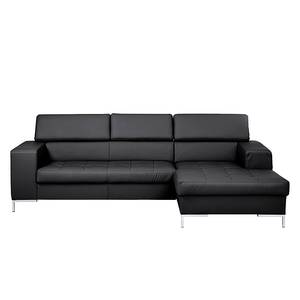 Ecksofa Prugna Echtleder Schwarz - Longchair davorstehend rechts