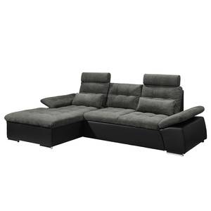 Ecksofa Puntiro (mit Schlaffunktion) Kunstleder / Webstoff - Kunstleder Lilo / Strukturstoff Satur: Schwarz / Anthrazit