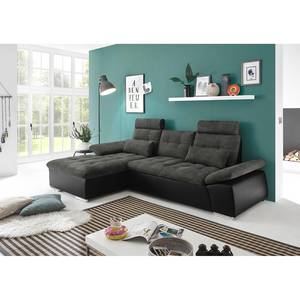 Ecksofa Puntiro (mit Schlaffunktion) Kunstleder / Webstoff - Kunstleder Lilo / Strukturstoff Satur: Schwarz / Anthrazit