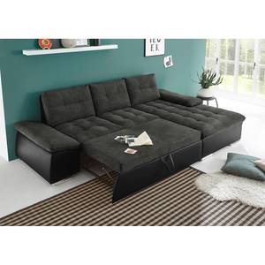 Ecksofa Puntiro (mit Schlaffunktion) Kunstleder / Webstoff - Kunstleder Lilo / Strukturstoff Satur: Schwarz / Anthrazit