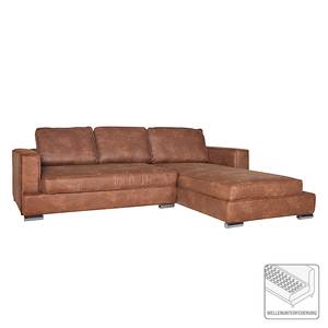 Ecksofa Qrendi (mit Schlaffunktion) Antiklederlook - Braun - Longchair davorstehend rechts