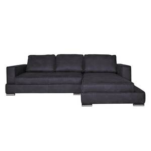 Ecksofa Qrendi (mit Schlaffunktion) Antiklederlook - Anthrazit - Longchair davorstehend rechts