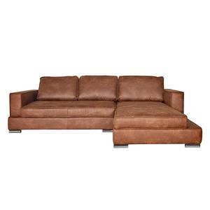 Ecksofa Qrendi (mit Schlaffunktion) Antiklederlook - Braun - Longchair davorstehend rechts