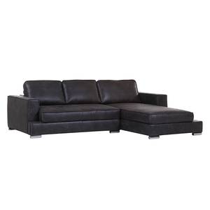 Ecksofa Qrendi (mit Schlaffunktion) Antiklederlook - Anthrazit - Longchair davorstehend rechts