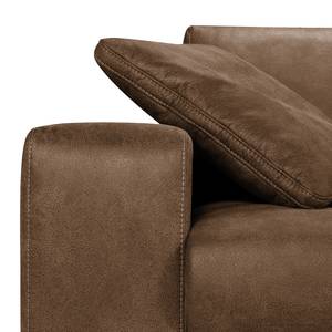 Canapé d'angle boxspring Ratho Aspect cuir ancien - Nougat - Méridienne courte à droite (vue de face)