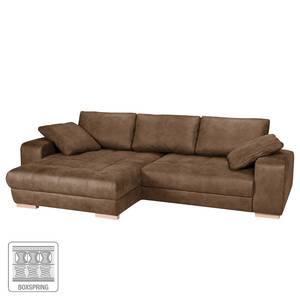 Boxspring-Ecksofa Ratho (mit Schlaffunktion) - Antiklederlook Nougat - Longchair davorstehend links