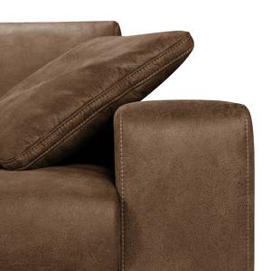 Canapé d'angle boxspring Ratho Aspect cuir ancien - Nougat - Méridienne courte à gauche (vue de face)
