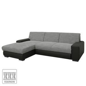 Ecksofa Ravan Strukturstoff / Kunstleder Grau/Schwarz - Longchair davorstehend links - Schlaffunktion - Bettkasten