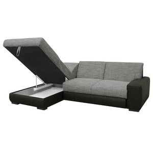 Ecksofa Ravan Strukturstoff / Kunstleder Strukturstoff / Kunstleder - Grau / Schwarz - Longchair davorstehend links - Schlaffunktion - Bettkasten