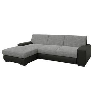 Ecksofa Ravan Strukturstoff / Kunstleder Grau/Schwarz - Longchair davorstehend links - Keine Funktion