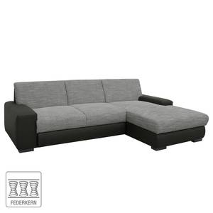 Ecksofa Ravan Strukturstoff / Kunstleder Strukturstoff / Kunstleder - Grau / Schwarz - Longchair davorstehend rechts - Schlaffunktion - Bettkasten