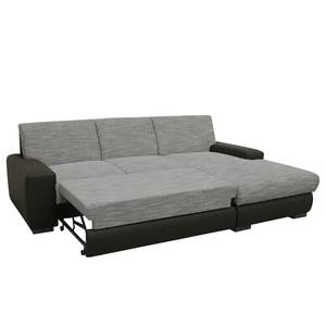 Canapé d'angle Ravan Tissu structuré / Imitation cuir - Gris / Noir - Méridienne courte à droite (vue de face) - Fonction couchage - Coffre de lit